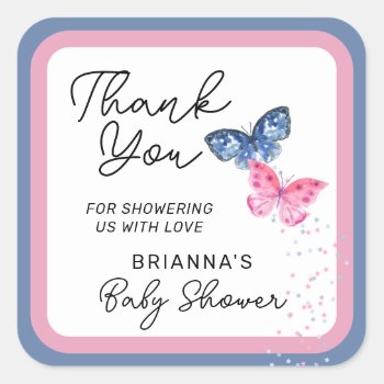 Butterflies Twins Baby Shower Thank You Square Sticker by daisylin712 at Zazzle