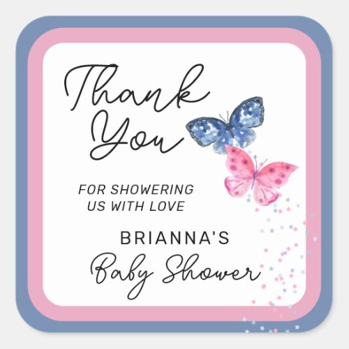 Butterflies Twins Baby Shower Thank You Square Sticker