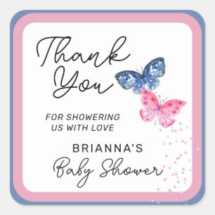Butterflies Twins Baby Shower Thank You Square Sticker