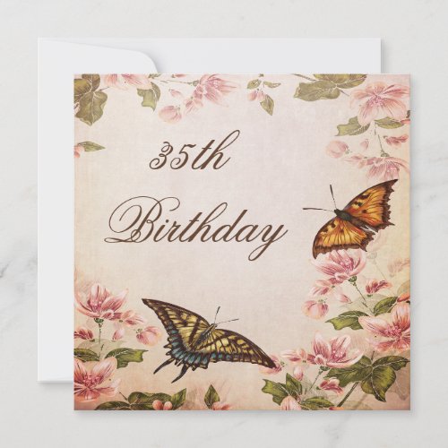 Butterflies  Vintage Almond Blossom 35th Birthday Invitation