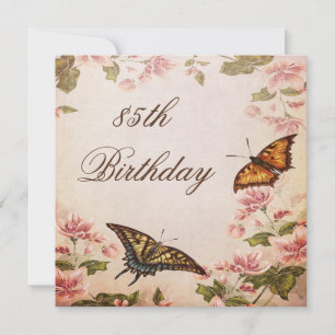 Butterflies & Vintage Almond Blossom 85th Birthday Invitation
