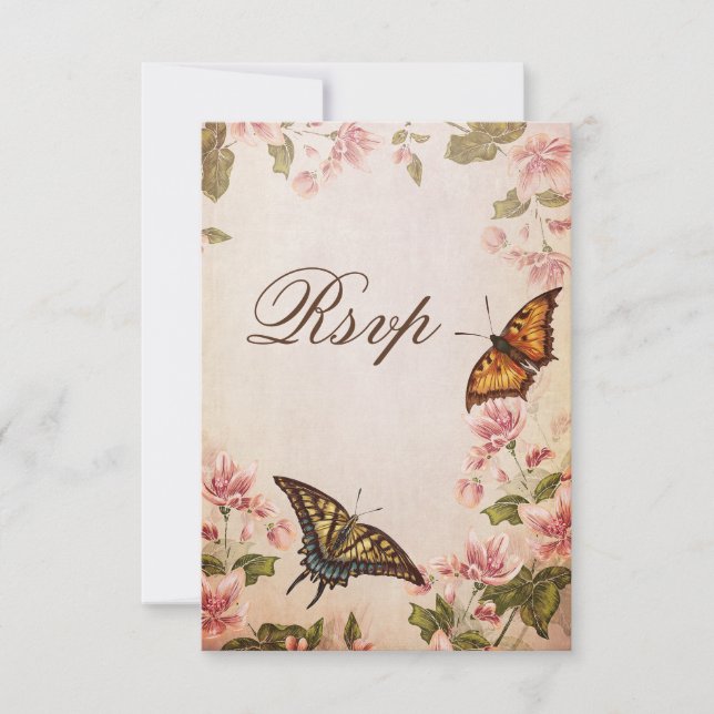 Butterflies & Vintage Almond Blossom RSVP (Front)