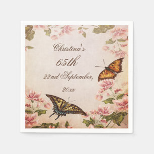 Butterflies & Vintage Almond Blossom Serviettes Napkins