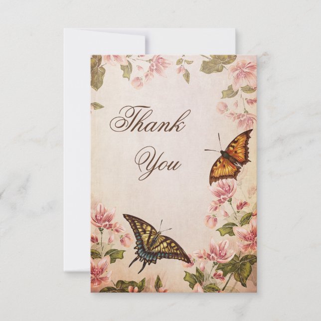 Butterflies & Vintage Almond Blossom Thank You (Front)