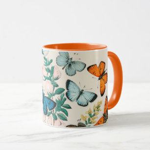 Butterflies, vintage illustration, mug