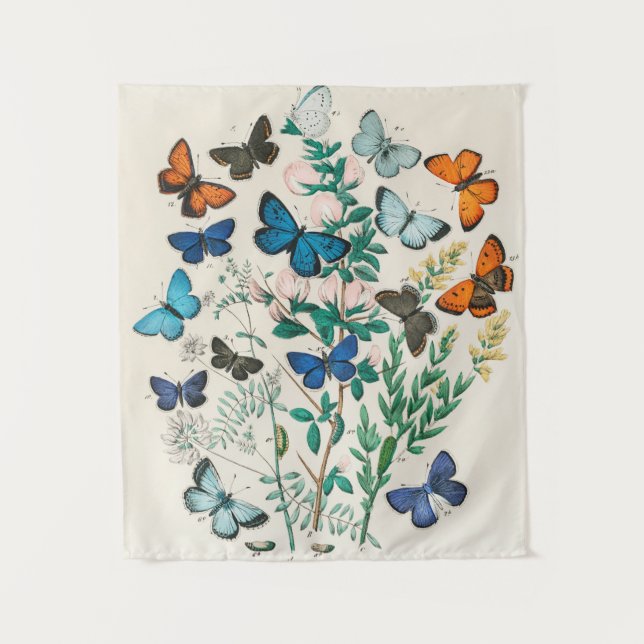 Butterflies, vintage illustration tapestry (Front)
