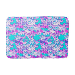 Butterflies, violet and turquoise bath mat