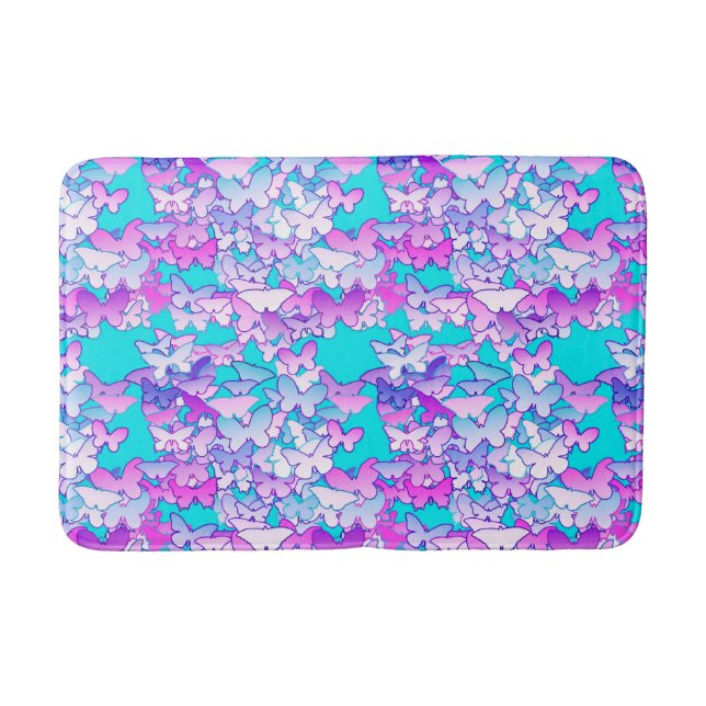 Butterflies, violet and turquoise bath mat (Front)