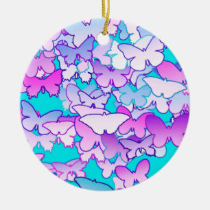 Butterflies, violet and turquoise ceramic ornament