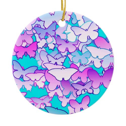 Butterflies, violet and turquoise ceramic ornament