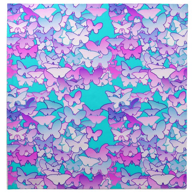 Butterflies, violet and turquoise cloth napkin (Front)