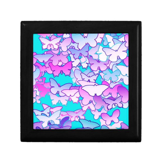 Butterflies, violet and turquoise jewelry box (Front)