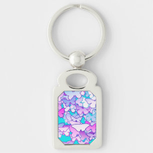 Butterflies, violet and turquoise keychain