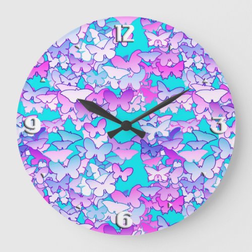 Butterflies violet and turquoise large clock