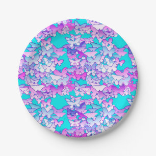 Butterflies, violet and turquoise paper plates