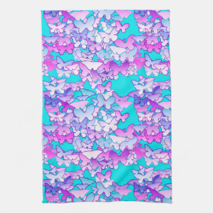 Butterflies, violet and turquoise towel