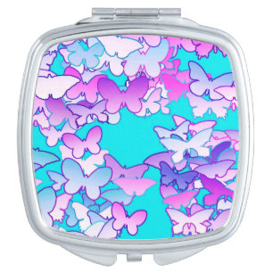 Butterflies, violet and turquoise vanity mirror