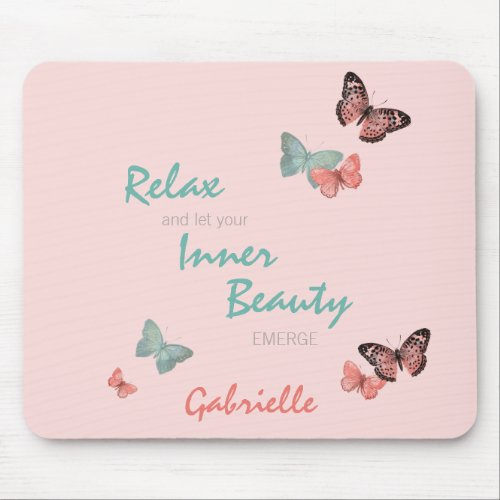 Butterflies w Inner Beauty Quote _ Personalized Mouse Pad