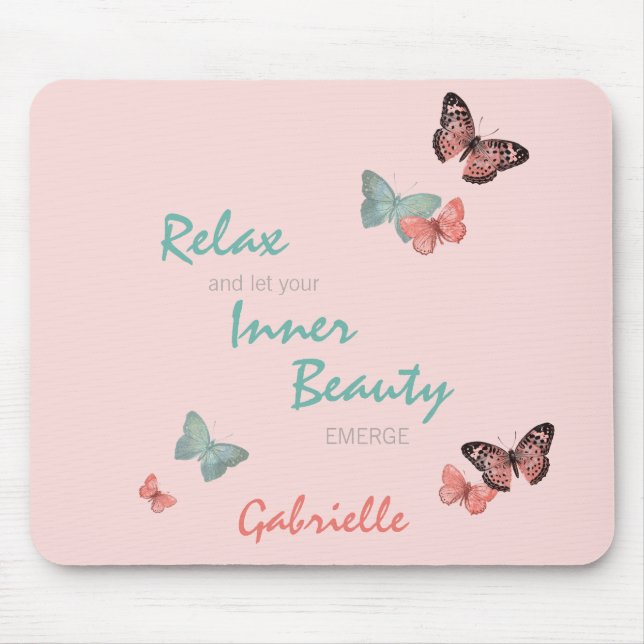 Butterflies w. Inner Beauty Quote - Personalized Mouse Pad (Front)