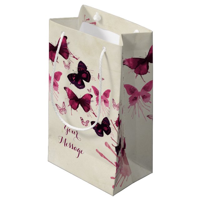 Butterflies Watercolor All Occasion Personalized Small Gift Bag (Front Angled)