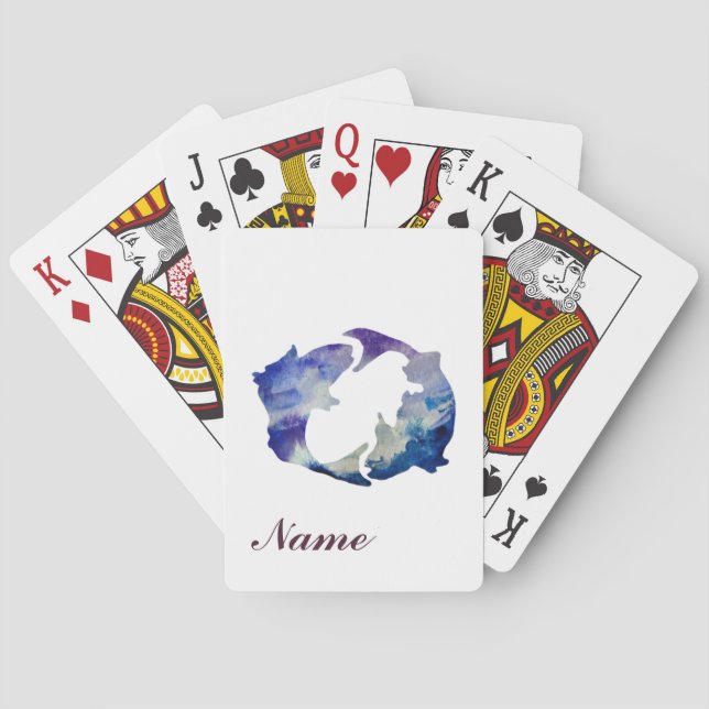 Butterflies Watercolor Art Custom Name Poker Cards (Back)