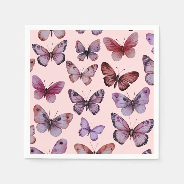 Butterflies Watercolor Bday Bridal Baby Shower  Napkins (Front)