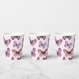 Butterflies Watercolor Bday Bridal Baby Shower Paper Cups