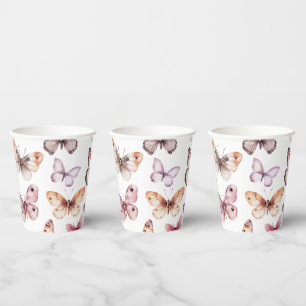 Butterflies Watercolor Bday Bridal Baby Shower Paper Cups