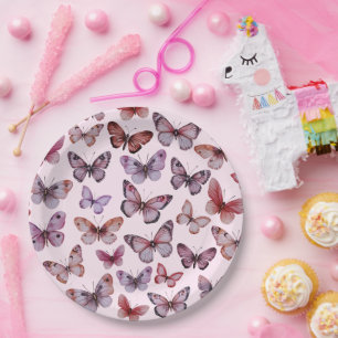 Butterflies Watercolor Bday Bridal Baby Shower Paper Plates