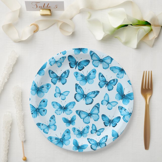 Butterflies Watercolor Bday Bridal Baby Shower  Paper Plates (Wedding)