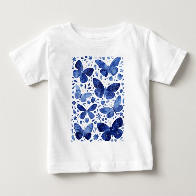 Butterflies Watercolor Blue Baby T-Shirt (Front)