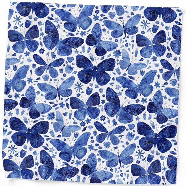 Butterflies Watercolor Blue bandana (Blue watercolor butterfly pattern art bandana)
