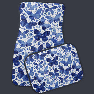Butterflies Watercolor Blue Car Floor Mat