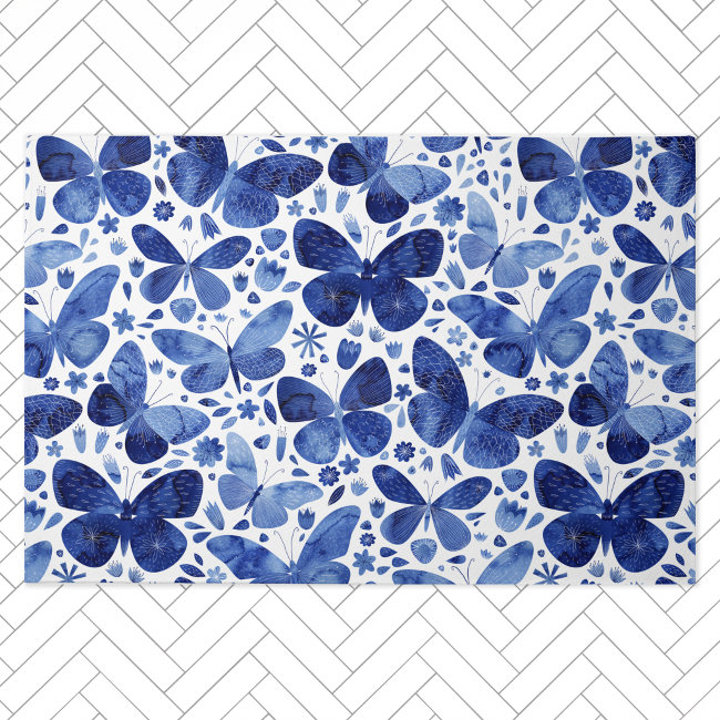 Butterflies Watercolor Blue Doormat