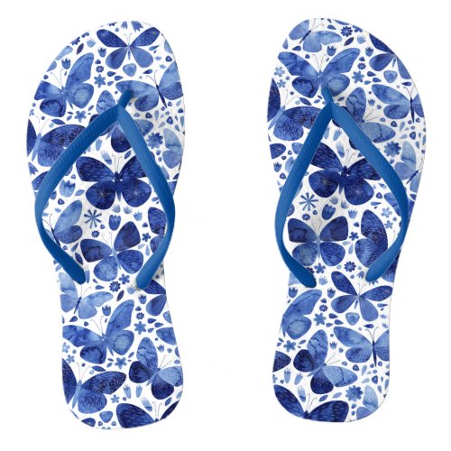 Butterflies Watercolor Blue flip flops