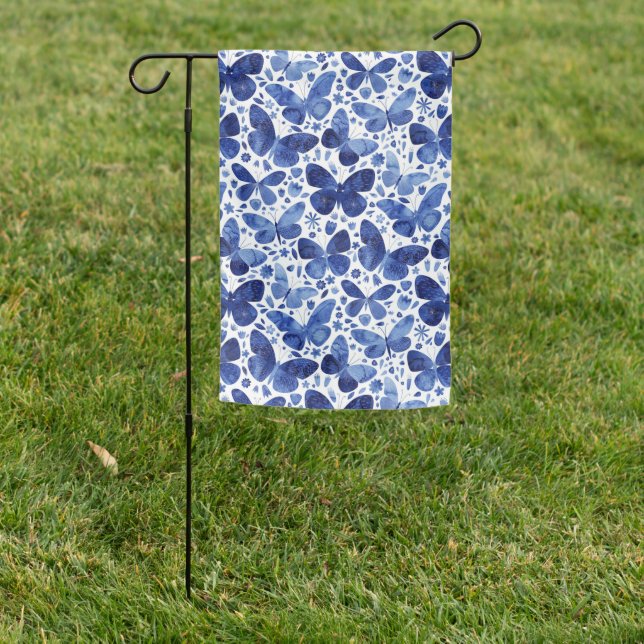 Butterflies Watercolor Blue Garden Flag (In SItu)
