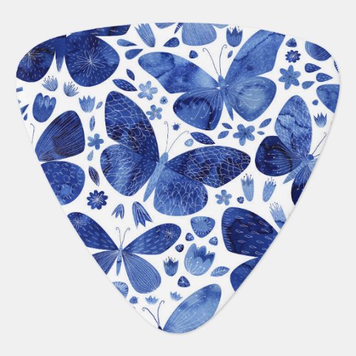 Butterflies Watercolor Blue Guitar Pick