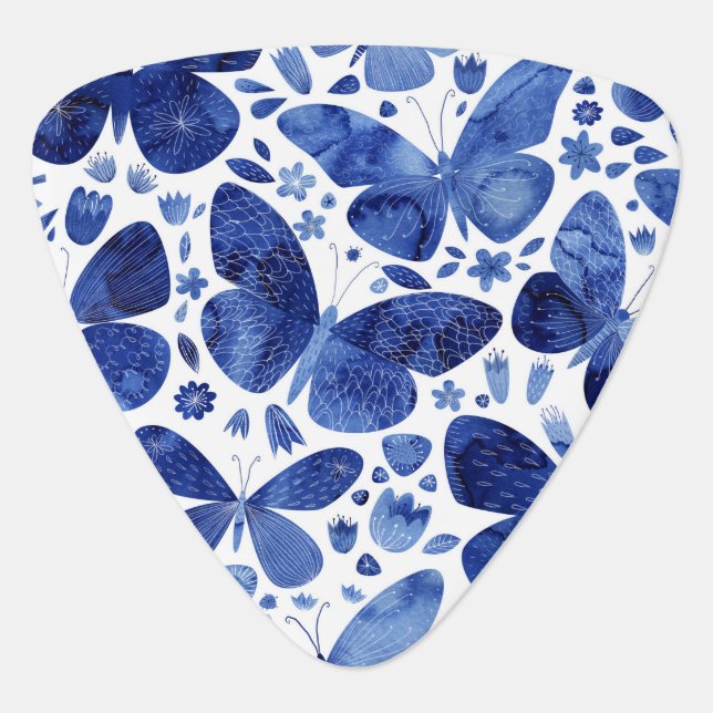 Butterflies Watercolor Blue Guitar Pick (Front)