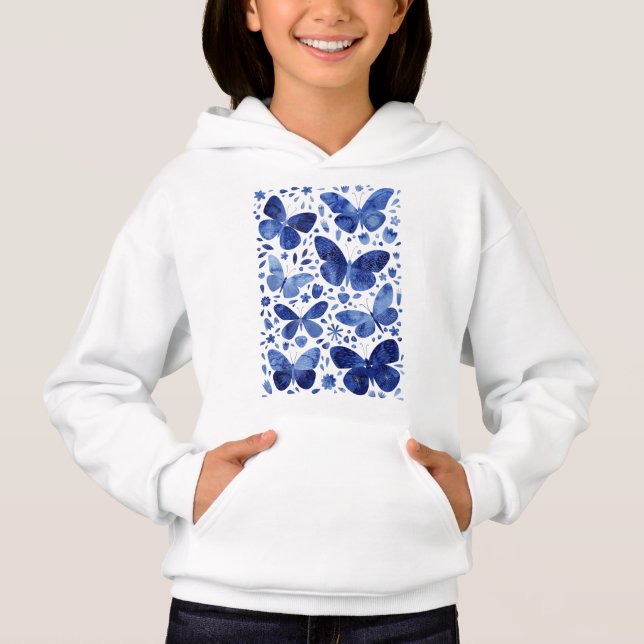 Butterflies Watercolor Blue Hoodie (Front)