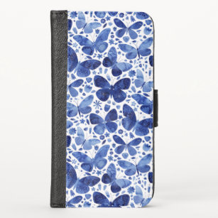Butterflies Watercolor Blue iPhone X Wallet Case