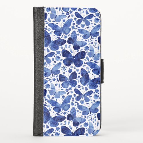 Butterflies Watercolor Blue iPhone X Wallet Case