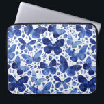 Butterflies Watercolor Blue Laptop Sleeve<br><div class="desc">Indigo blue and white watercolor butterfly painting.</div>