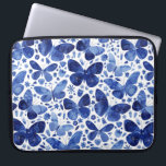 Butterflies Watercolor Blue Laptop Sleeve<br><div class="desc">Indigo blue and white watercolor butterfly painting.</div>