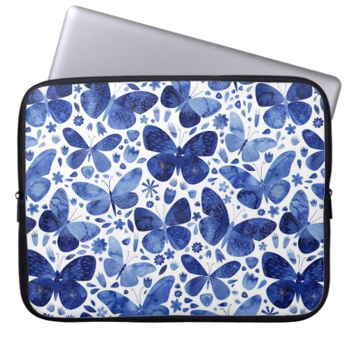 Butterflies Watercolor Blue Laptop Sleeve