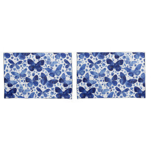 Butterflies Watercolor Blue Pattern Pillow Case