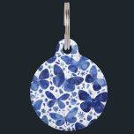 Butterflies Watercolor Blue Pet ID Tag<br><div class="desc">Indigo blue and white watercolor butterfly painting.</div>
