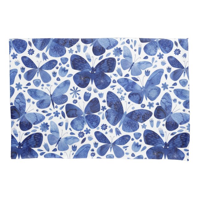Butterflies Watercolor Blue Pillow Case (Front)