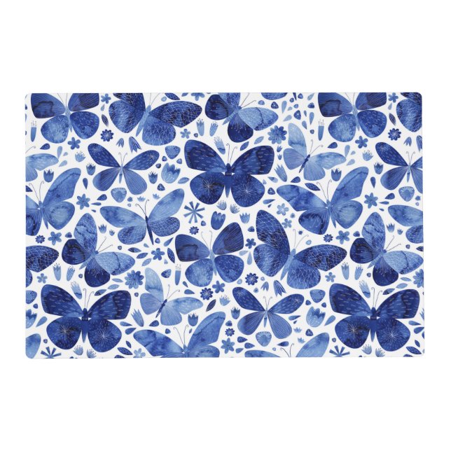 Butterflies Watercolor Blue Placemat (Front)