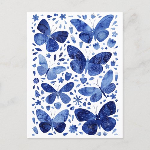 Butterflies Watercolor Blue Postcard