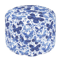 Butterflies Watercolor Blue Pouf